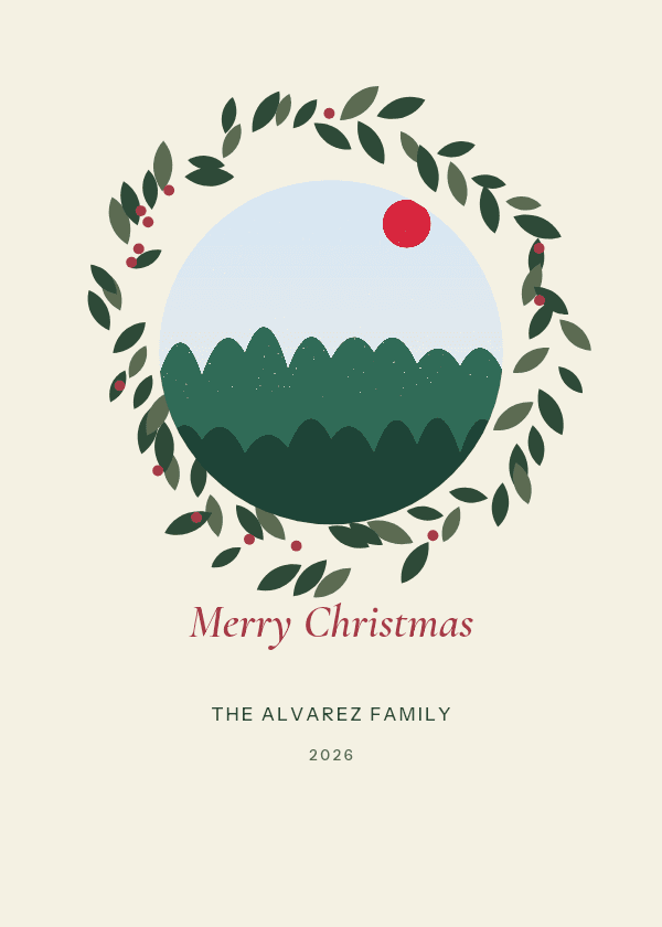 Botanical Wreath Christmas card design