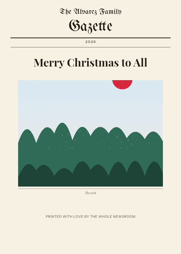 Gazette Christmas card, front, Newsprint palette