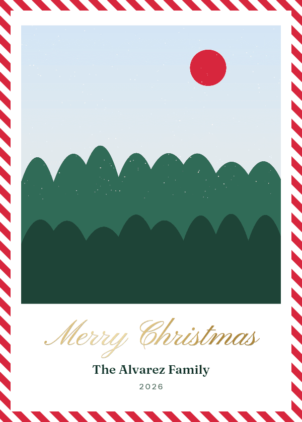 Peppermint Stripe Christmas card, front, Candy cane palette